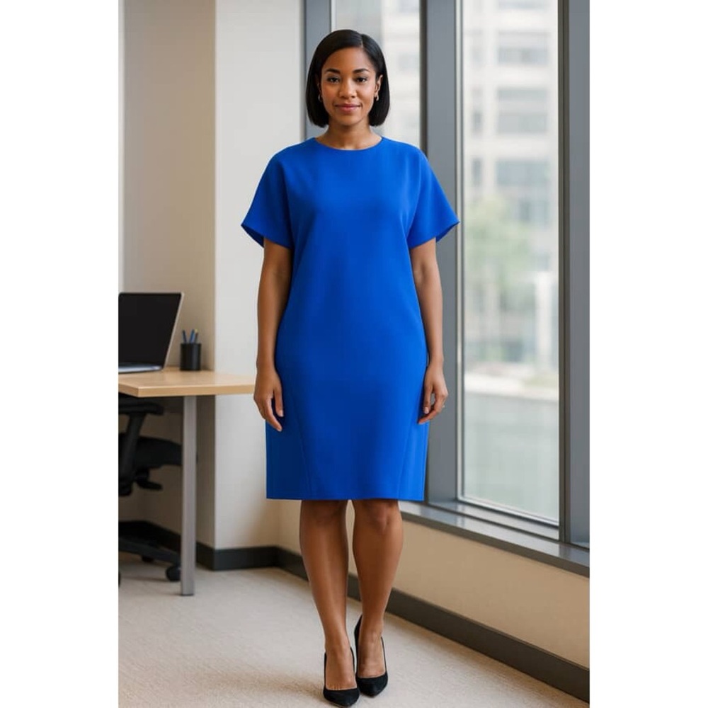 Balenciaga Silk Crepe Blue Midi Dress size 38 Ready to Wear s/s 2017